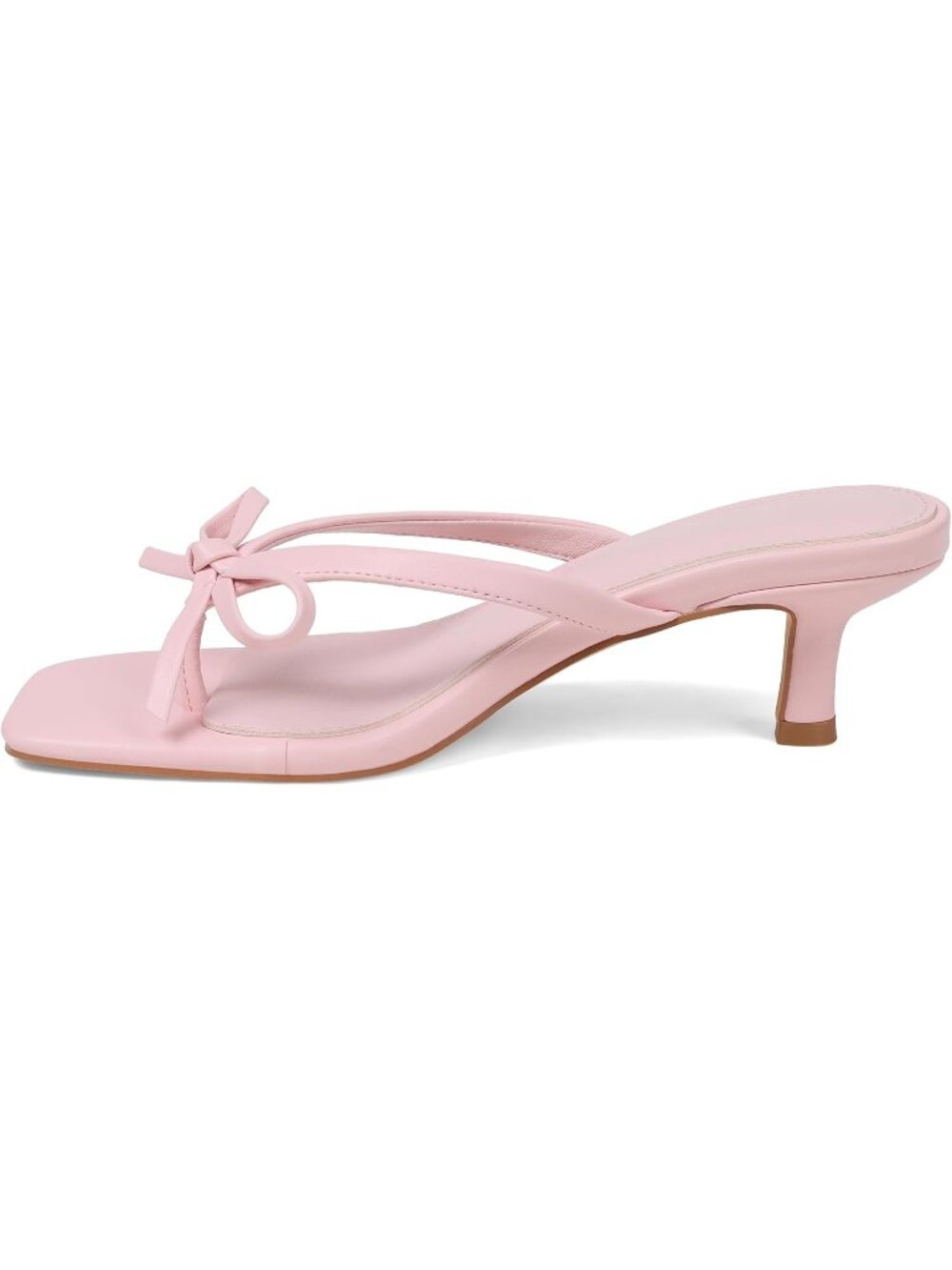Women's Pink Summer Square Toe Cute Bow Thong Slip On Flip Flop Kitten Heel